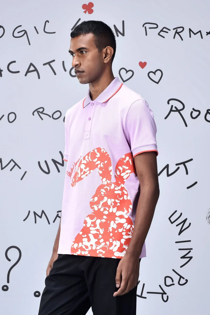 جينات ليكوانت هيمانت بولو قطن وردي سادة بطبعة أرنب